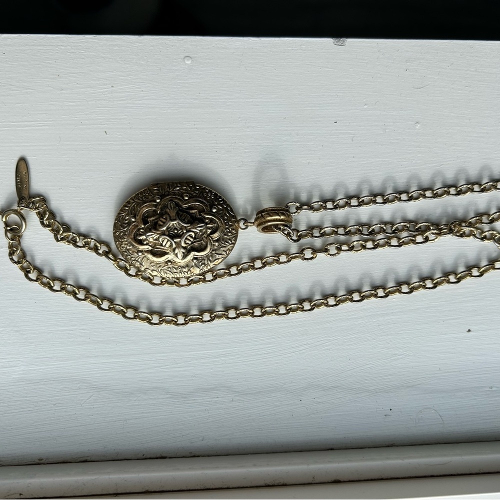 WHITING and DAIVS Gold Floral Embossed memorial locket necklace